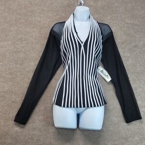 Nueva Made In Canada  Top White/Black Striped Long Mech Sleeve